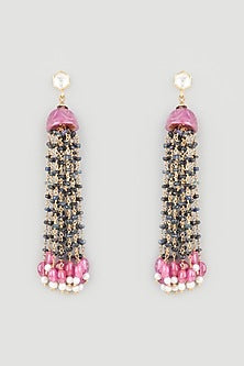 Gold Finish Emerald Dangler Earrings In Sterling Silver