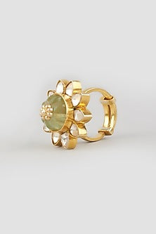 Gold Finish Jade Ring In Sterling Silver