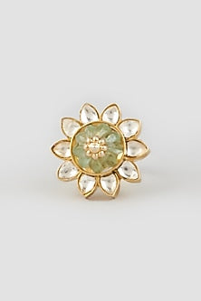 Gold Finish Jade Ring In Sterling Silver