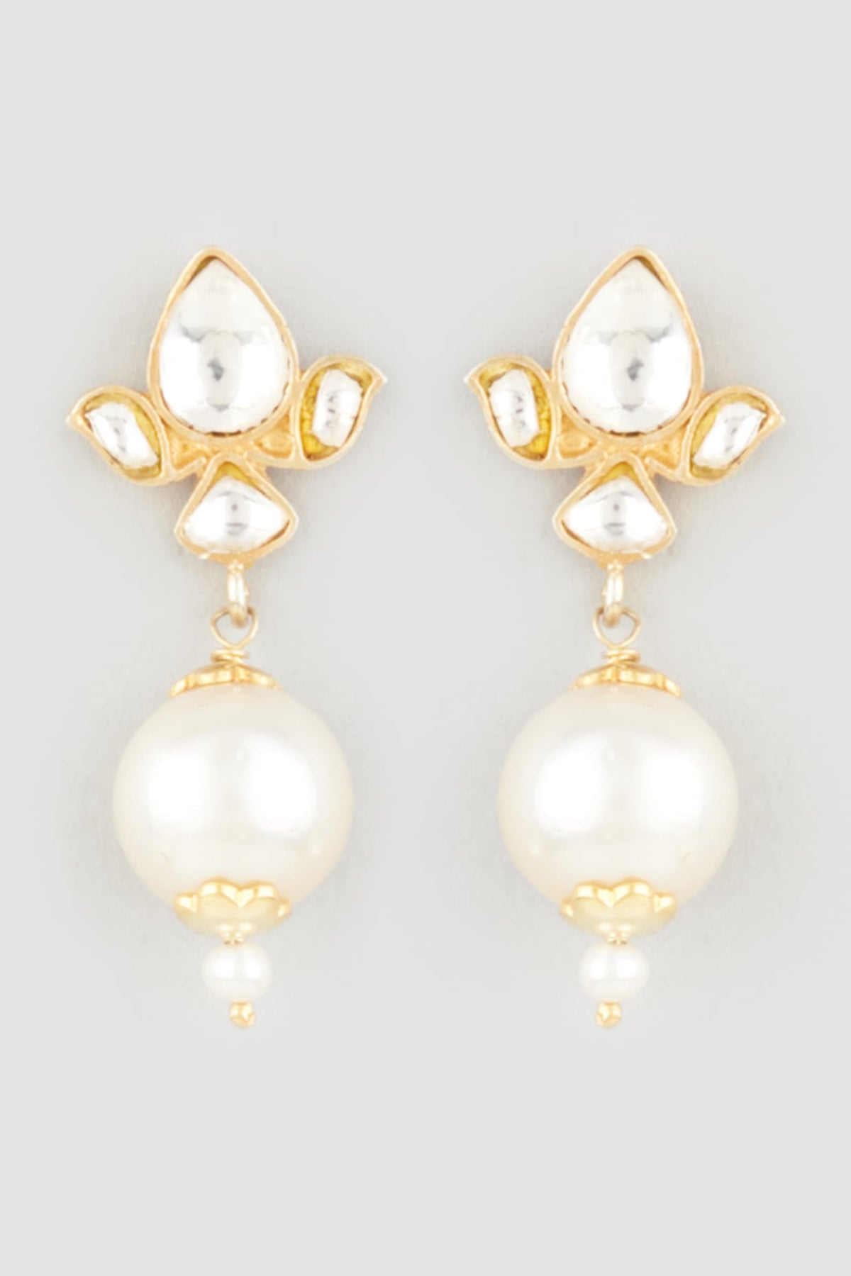 Gold Finish Mother Of Pearl & Kundan Polki Dangler Earrings In Sterling Silver