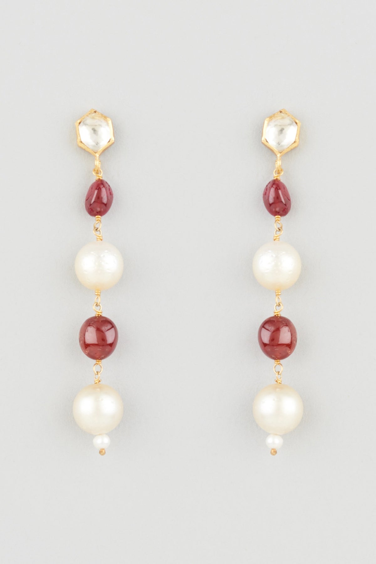 Gold Finish Mother Of Pearl & Ruby Dangler Earrings In Sterling Silver