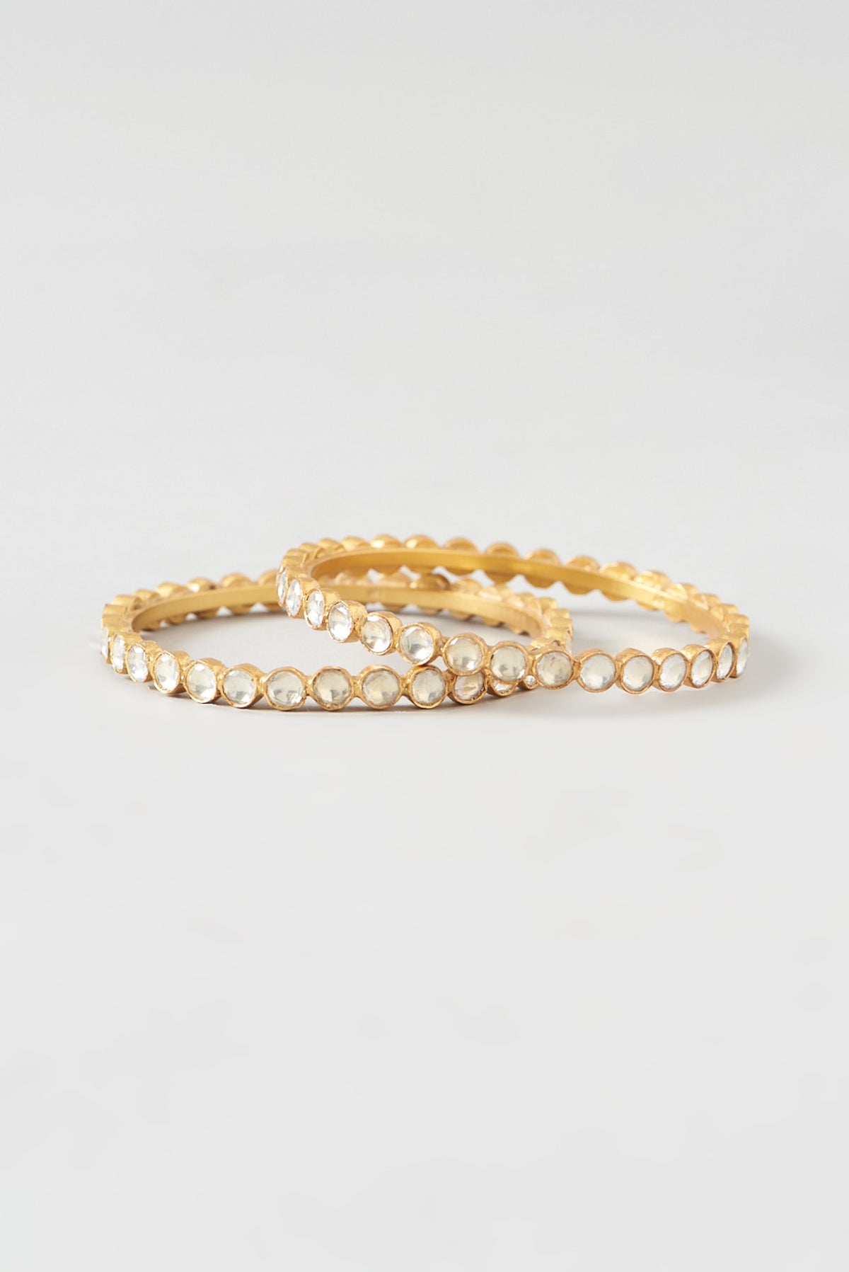 Gold Plated Kundan Polki Bangles (Set Of 2) In Sterling Silver