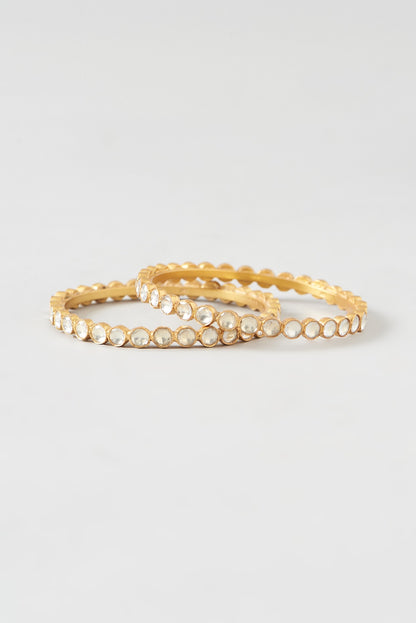 Gold Plated Kundan Polki Bangles (Set Of 2) In Sterling Silver