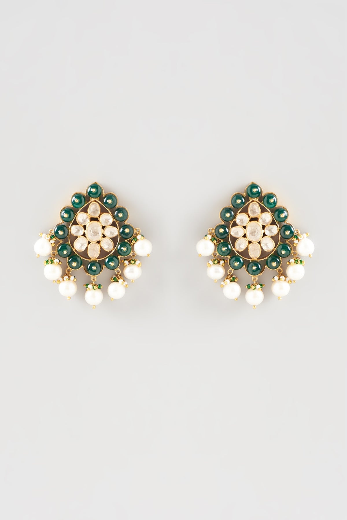 Gold Plated Kundan Polki Handcrafted Dangler Earrings In Sterling Silver