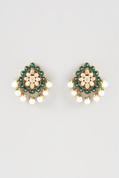 Gold Plated Kundan Polki Handcrafted Dangler Earrings In Sterling Silver