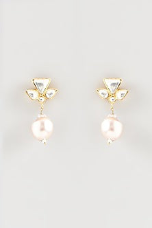 Gold Plated Kundan Polki Handcrafted Earring In Sterling Silver