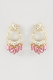 Gold Plated Kundan Polki Handcrafted Dangler Earrings In Sterling Silver