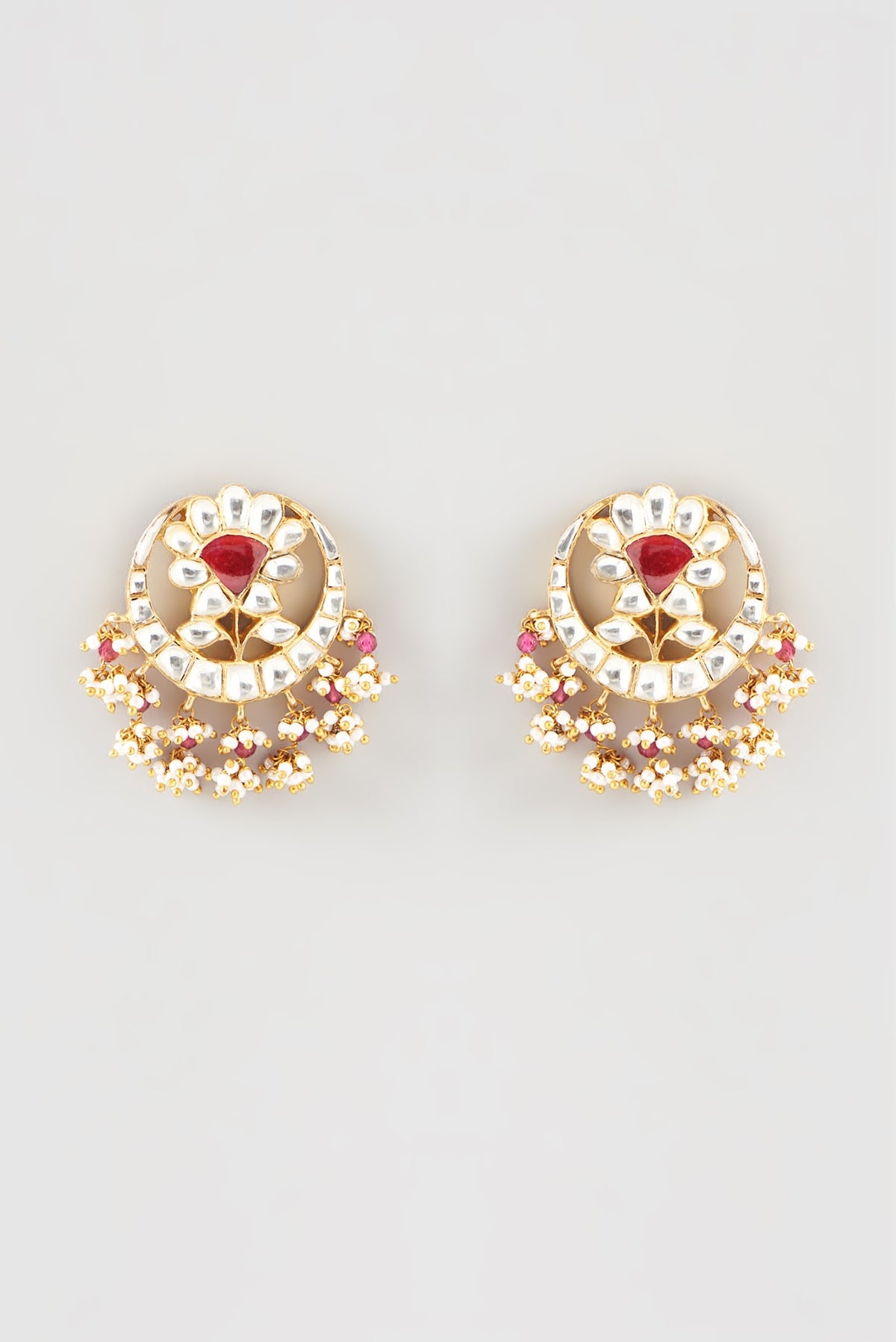 Gold Plated Kundan Polki Handcrafted Dangler Earrings In Sterling Silver