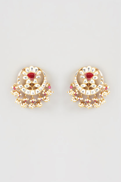 Gold Plated Kundan Polki Handcrafted Dangler Earrings In Sterling Silver