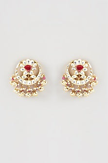 Gold Plated Kundan Polki Handcrafted Dangler Earrings In Sterling Silver