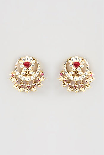 Gold Plated Kundan Polki Handcrafted Dangler Earrings In Sterling Silver