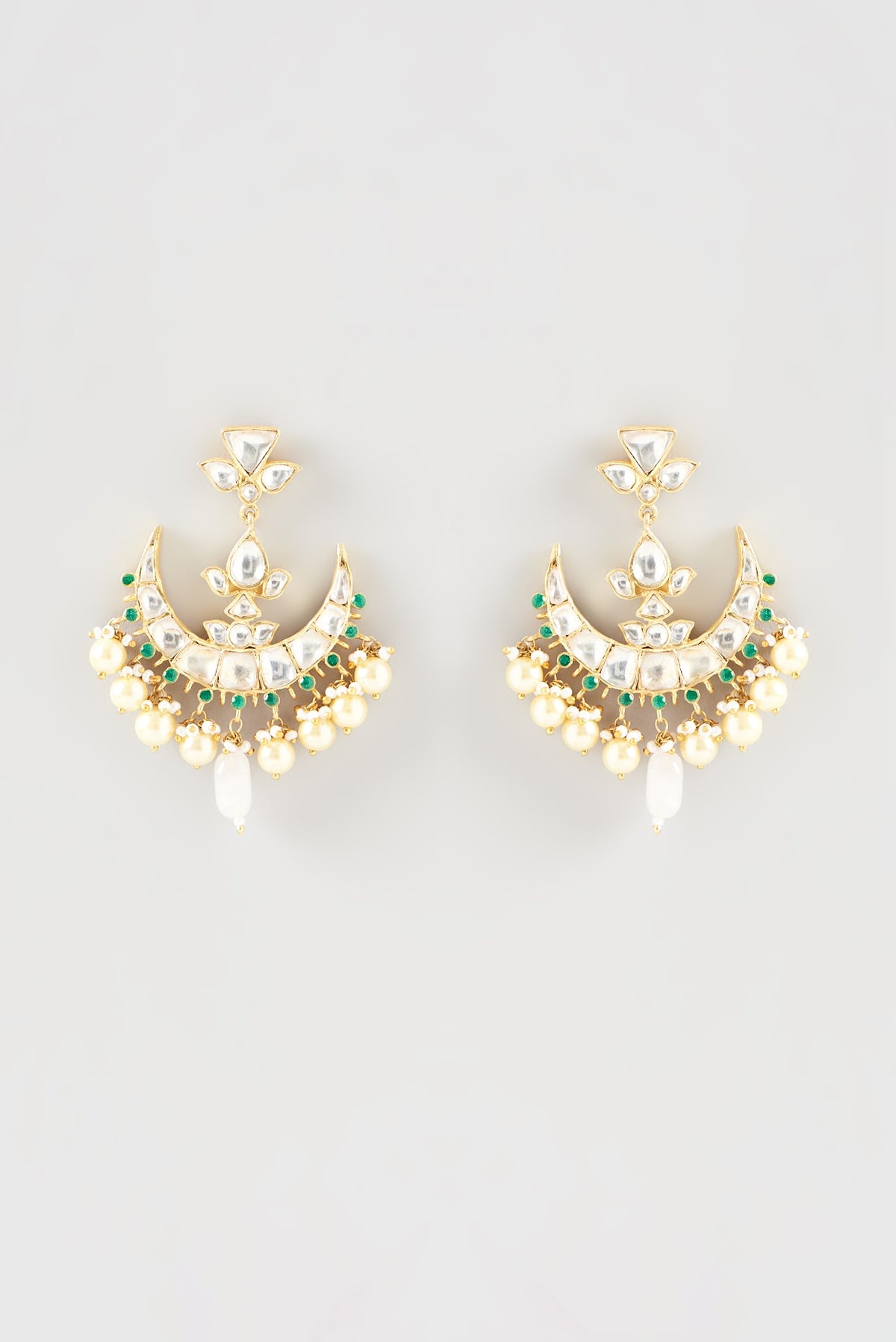 Gold Plated Kundan Polki Handcrafted Dangler Earrings In Sterling Silver