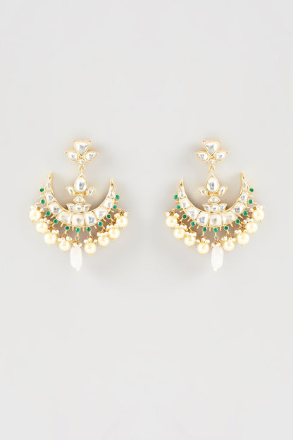 Gold Plated Kundan Polki Handcrafted Dangler Earrings In Sterling Silver