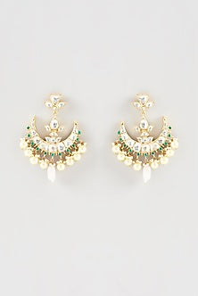 Gold Plated Kundan Polki Handcrafted Dangler Earrings In Sterling Silver