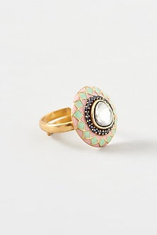 Gold Plated Kundan Polki Handcrafted Ring In Sterling Silver