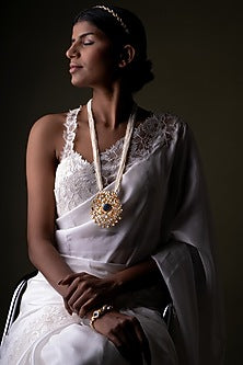 Gold Plated Kundan Polki Long Necklace In Sterling Silver