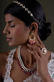 Gold Plated Kundan Polki Chandbali Earrings In Sterling Silver