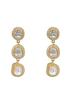 Gold Plated Kundan Polki Dangler Earrings In Sterling Silver
