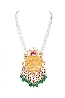 Gold Plated Kundan Polki Long Necklace In Sterling Silver