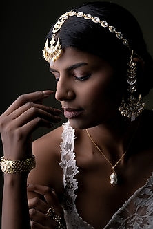 Gold Plated Kundan Polki Maang Tikka In Sterling Silver