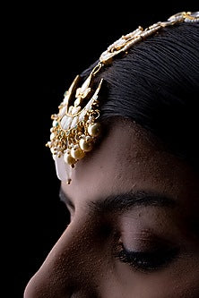 Gold Plated Kundan Polki Maang Tikka In Sterling Silver