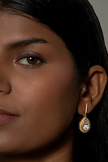 Gold Plated Kundan Polki Dangler Earrings In Sterling Silver