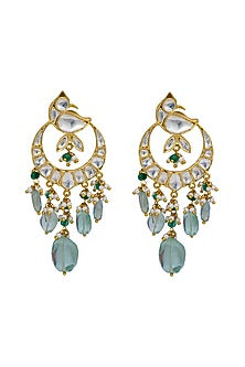 Gold Plated Kundan Polki Chandbali Earrings In Sterling Silver