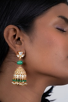 Gold Plated Kundan Polki Dangler Earrings In Sterling Silver