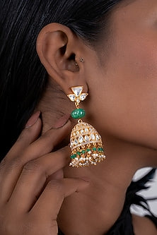 Gold Plated Kundan Polki Dangler Earrings In Sterling Silver