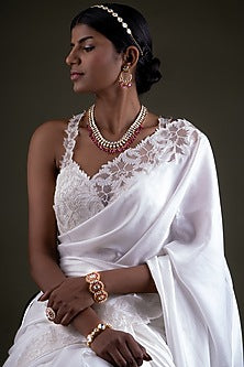 Gold Plated Pink Kundan Polki Handcrafted Necklace Set In Sterling Silver