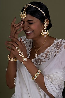 Gold Plated Kundan Polki Hathphool In Sterling Silver