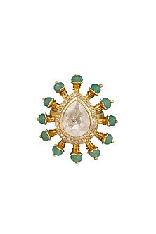 Gold Plated Kundan Polki Ring In Sterling Silver
