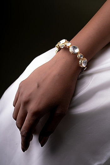 Gold Plated Kundan Polki Bangle In Sterling Silver