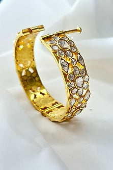 Gold Plated Kundan Polki Handcrafted Bangle In Sterling Silver