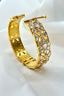 Gold Plated Kundan Polki Handcrafted Bangle In Sterling Silver