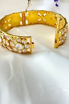 Gold Plated Kundan Polki Handcrafted Bangle In Sterling Silver