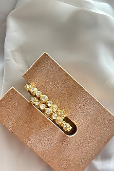 Gold Plated Kundan Polki Handcrafted Bangle In Sterling Silver