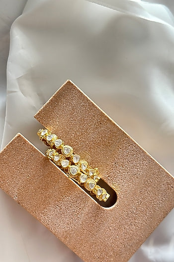 Gold Plated Kundan Polki Handcrafted Bangle In Sterling Silver