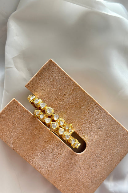 Gold Plated Kundan Polki Handcrafted Bangle In Sterling Silver