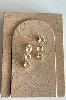 Gold Plated Kundan Polki Handcrafted Long Necklace Set In Sterling Silver