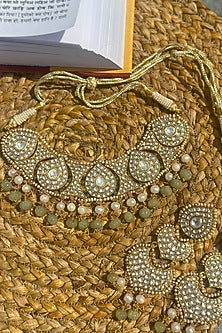Gold Plated Cream Kundan Polki Handcrafted Choker Necklace Set In Sterling Silver