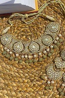 Gold Plated Cream Kundan Polki Handcrafted Choker Necklace Set In Sterling Silver