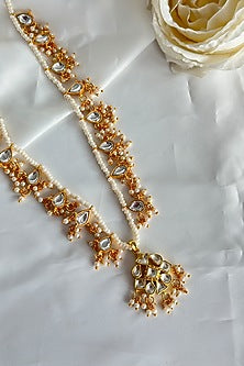 Gold Plated Kundan Polki Long Necklace In Sterling Silver