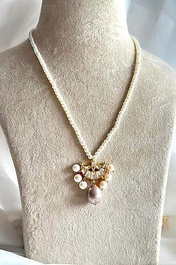 Gold Plated Kundan Polki Pendant Necklace In Sterling Silver