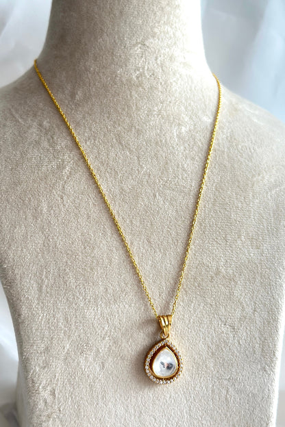 Gold Plated Kundan Polki Pendant Necklace In Sterling Silver