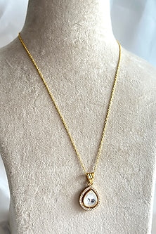 Gold Plated Kundan Polki Pendant Necklace In Sterling Silver