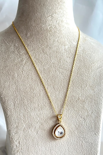 Gold Plated Kundan Polki Pendant Necklace In Sterling Silver