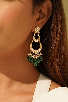 Gold Plated Kundan Polki Chandbaali Earrings In Sterling Silver