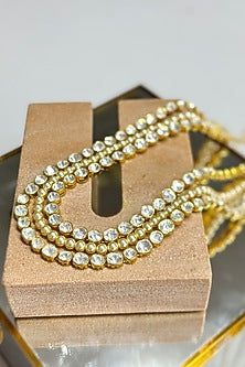 Gold Plated Kundan Polki Handcrafted Long Necklace Set In Sterling Silver