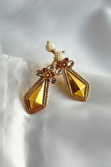 Gold Plated Kundan Polki Handcrafted Dangler Earrings In Sterling Silver
